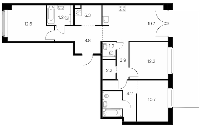 3-комнатная квартира 97.5 м², 1/9 эт., ЖК «Лермонтовский 54»